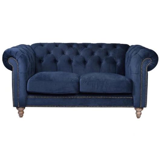 GOTCHA 2-SEATER CHESTERFIELD SOFA IN NAVY VELVET - MyChocolateWood