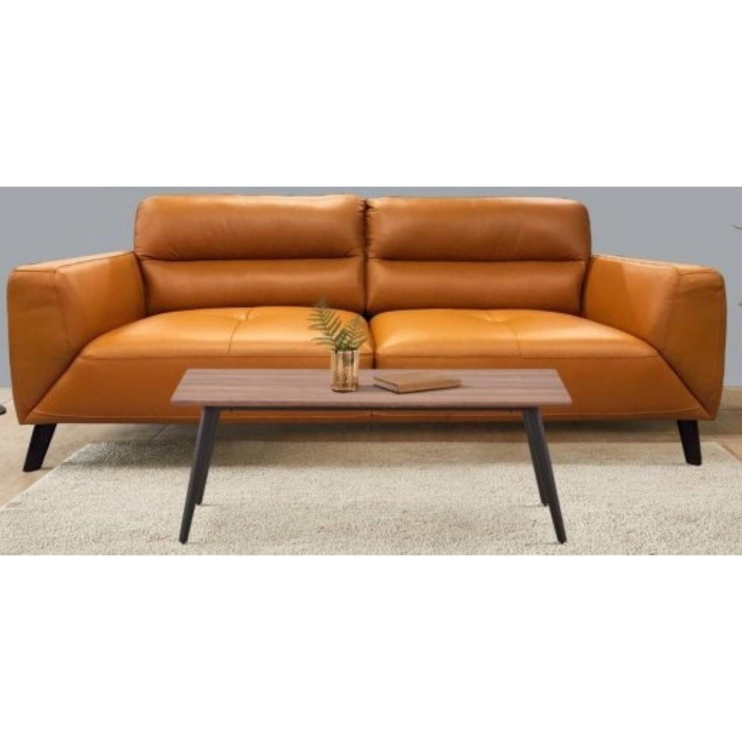 LOUANNE REAL LEATHER 2-SEATER SOFA SETTEE COUCH TANGERINE - MyChocolateWood