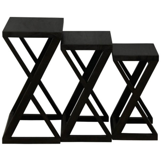 BRESCIA SOLID MAHOGANY NEST OF TABLES/SET OF 3 SMALL SOLID MAHOGANY TABLES IN CHOCOLATE - MyChocolateWood