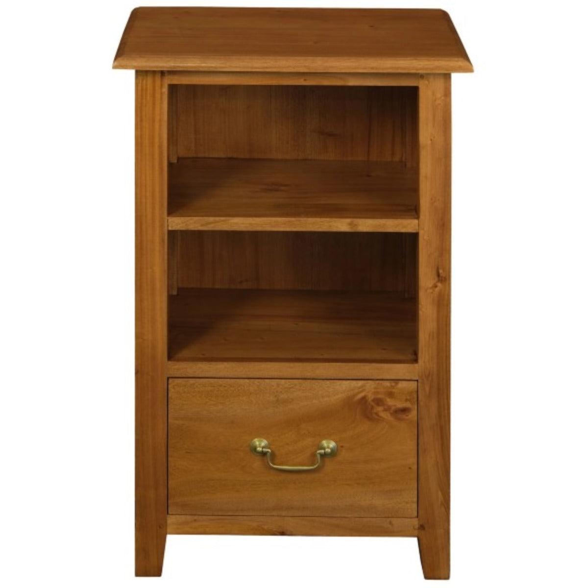 BENEDICT SOLID MAHOGANY TIMBER BEDSIDE TABLE WITH 1 DRAWER & 1 SHELF IN LIGHT PECAN - MyChocolateWood