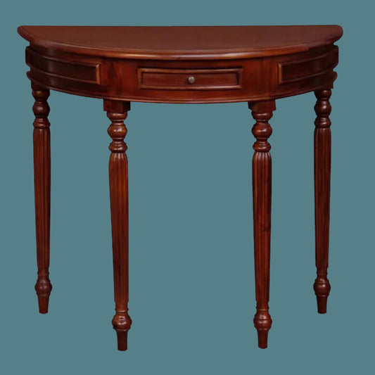 EMERY SOLID MAHOGANY TIMBER HALF MOON CONSOLE TABLE/HALL TABLE MAHOGANY COLOUR 83CM - MyChocolateWood