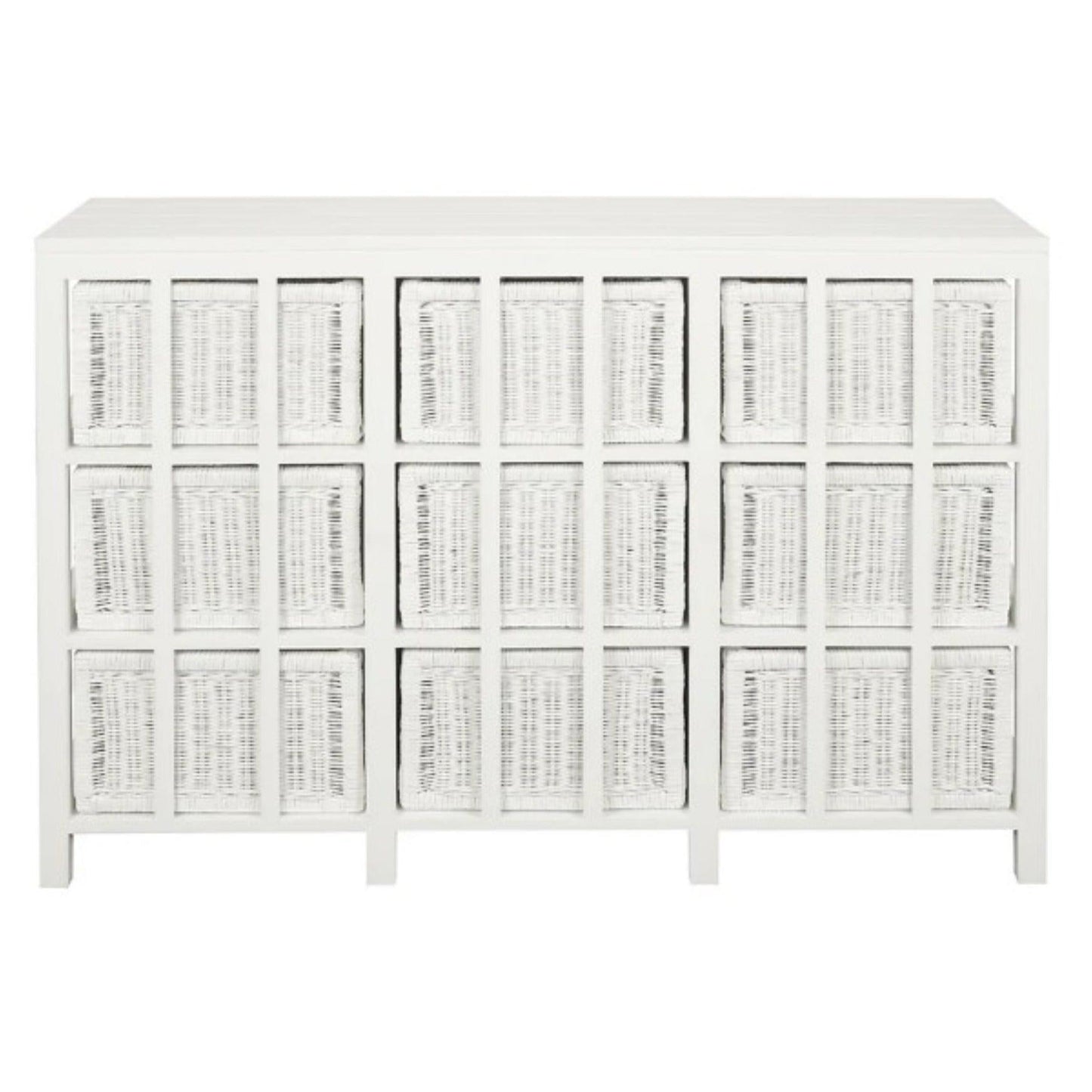 MAGENTO SOLID MAHOGANY TIMBER WOOD & WICKER 9 DRAWERS JUMBO SIZE DRESSER IN WHITE - MyChocolateWood