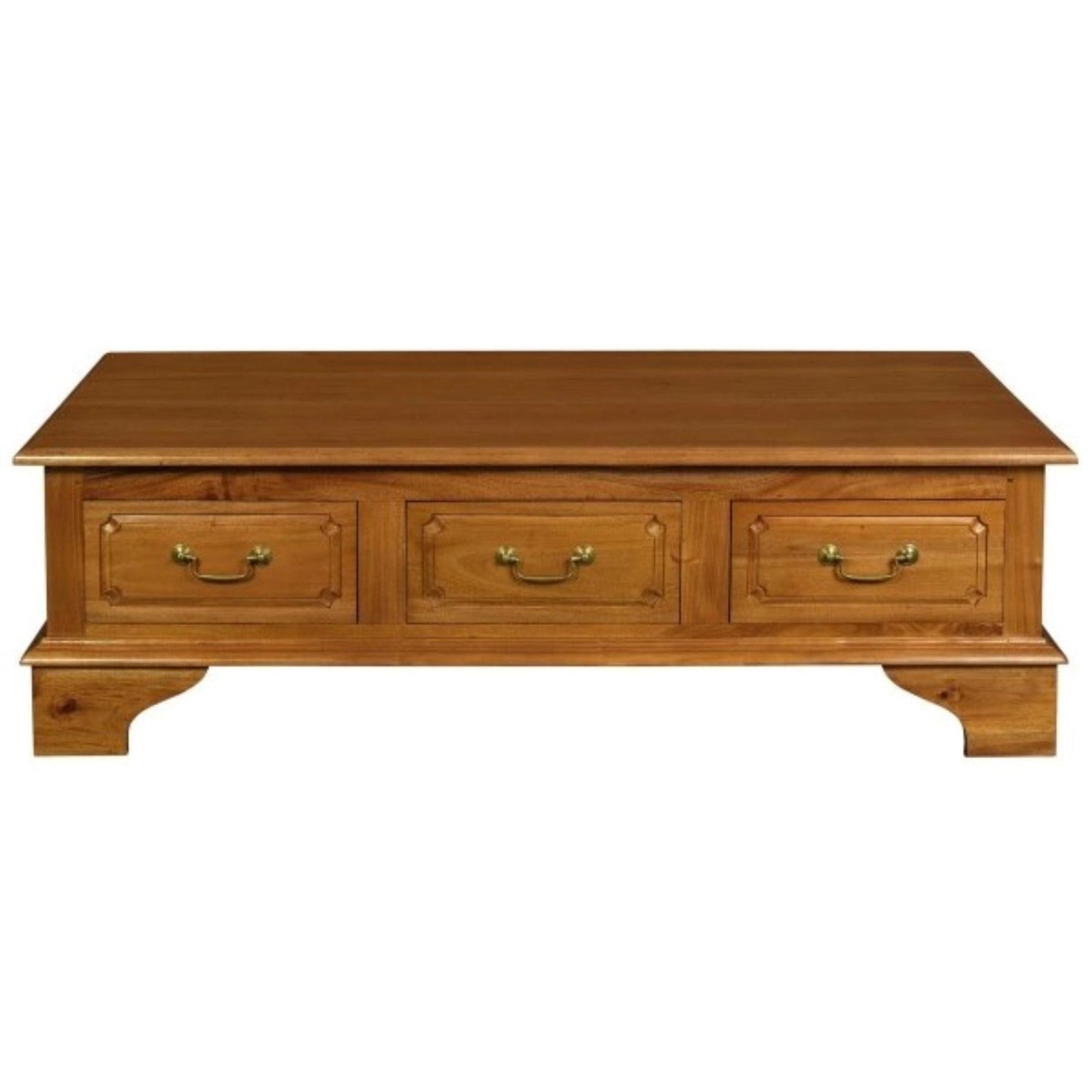 KLEVERSON SOLID MAHOGANY 6 DRAWERS RECTANGULAR COFFEE TABLE IN LIGHT PECAN