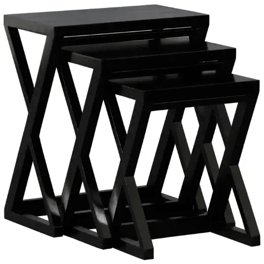 BRESCIA SOLID MAHOGANY NEST OF TABLES/SET OF 3 SMALL SOLID MAHOGANY TABLES IN BLACK - MyChocolateWood