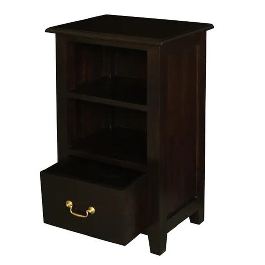 BENEDICT SOLID MAHOGANY TIMBER BEDSIDE TABLE WITH 1 DRAWER & 1 SHELF IN CHOCOLATE - MyChocolateWood