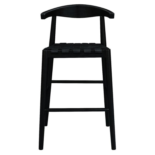 ELLIOT OAK BARSTOOL WITH GENUINE WOVEN LEATHER BLACK - MyChocolateWood