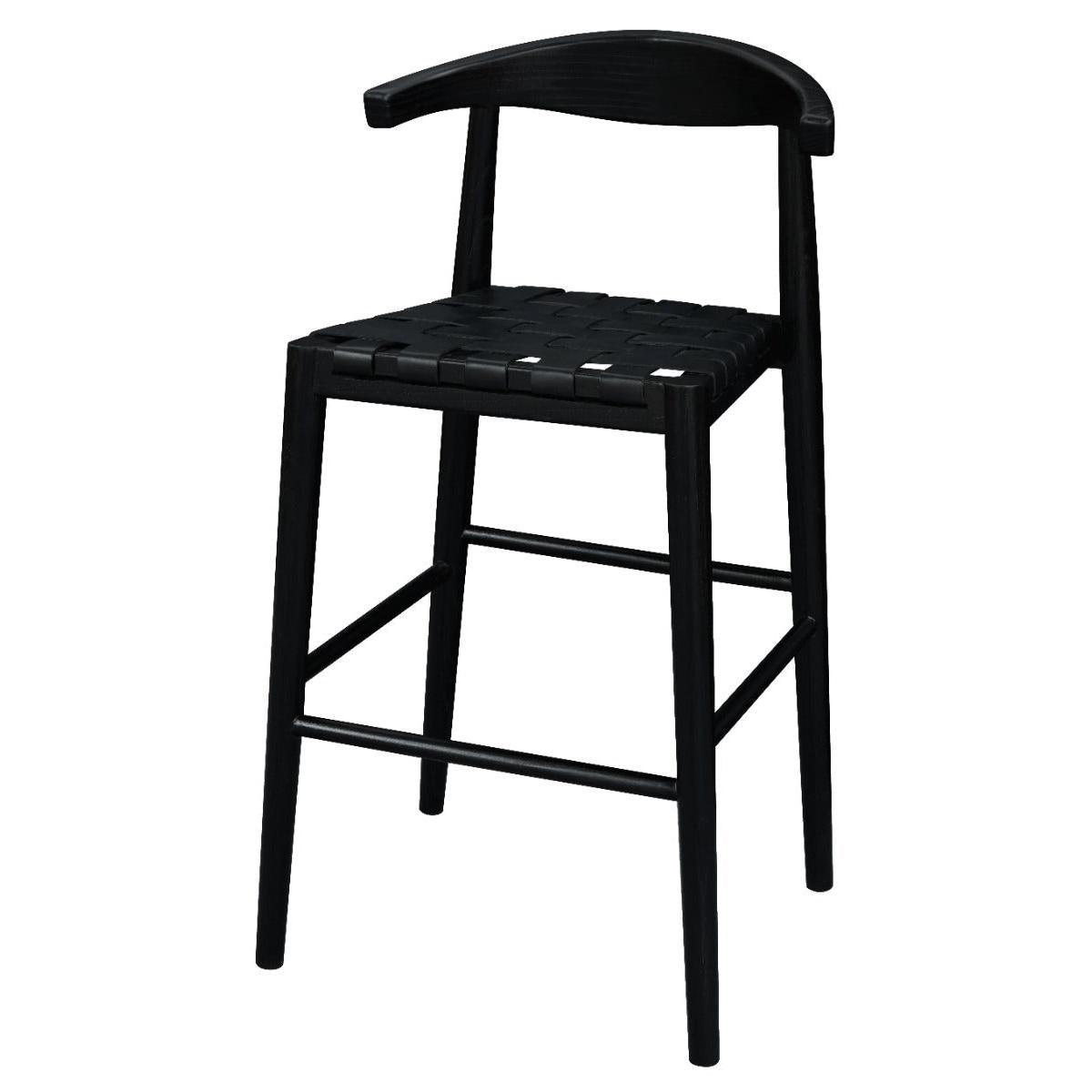ELLIOT OAK BARSTOOL WITH GENUINE WOVEN LEATHER BLACK - MyChocolateWood