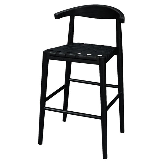 ELLIOT OAK BARSTOOL WITH GENUINE WOVEN LEATHER BLACK - MyChocolateWood