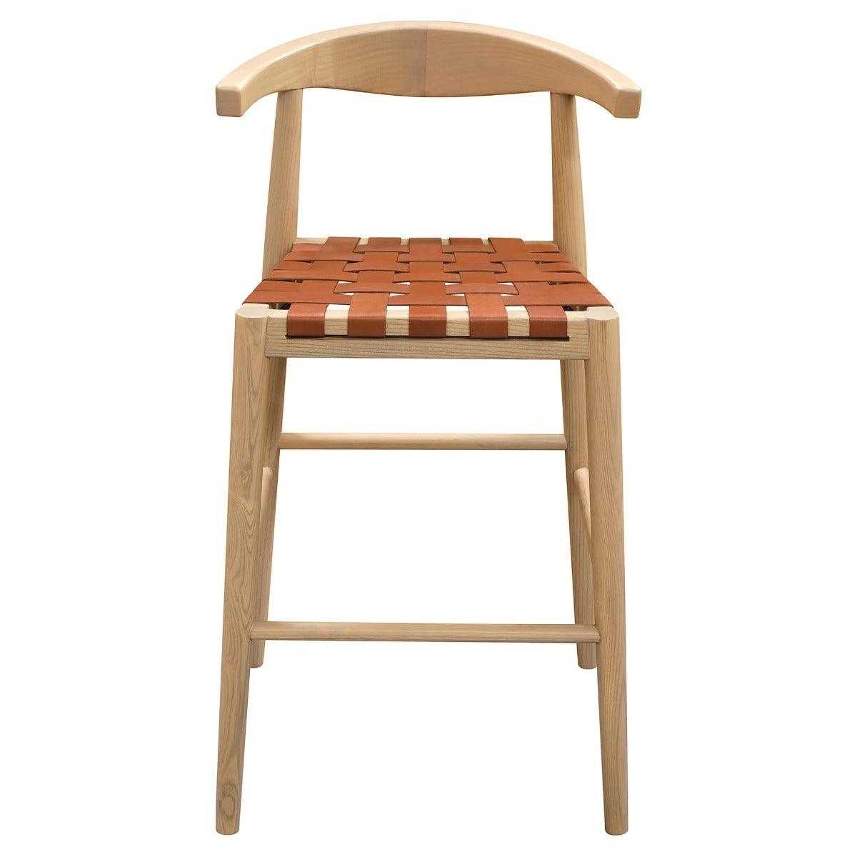 ELLIOT OAK BARSTOOL WITH GENUINE WOVEN LEATHER SET OF 2 TAN/NATURAL