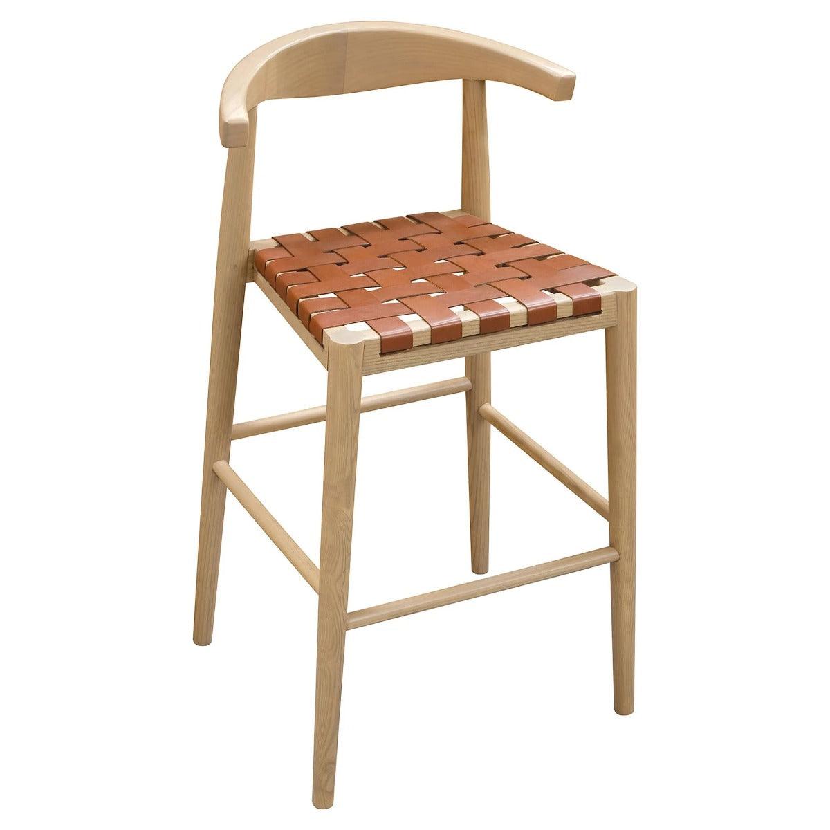 ELLIOT OAK BARSTOOL WITH GENUINE WOVEN LEATHER SET OF 2 TAN/NATURAL