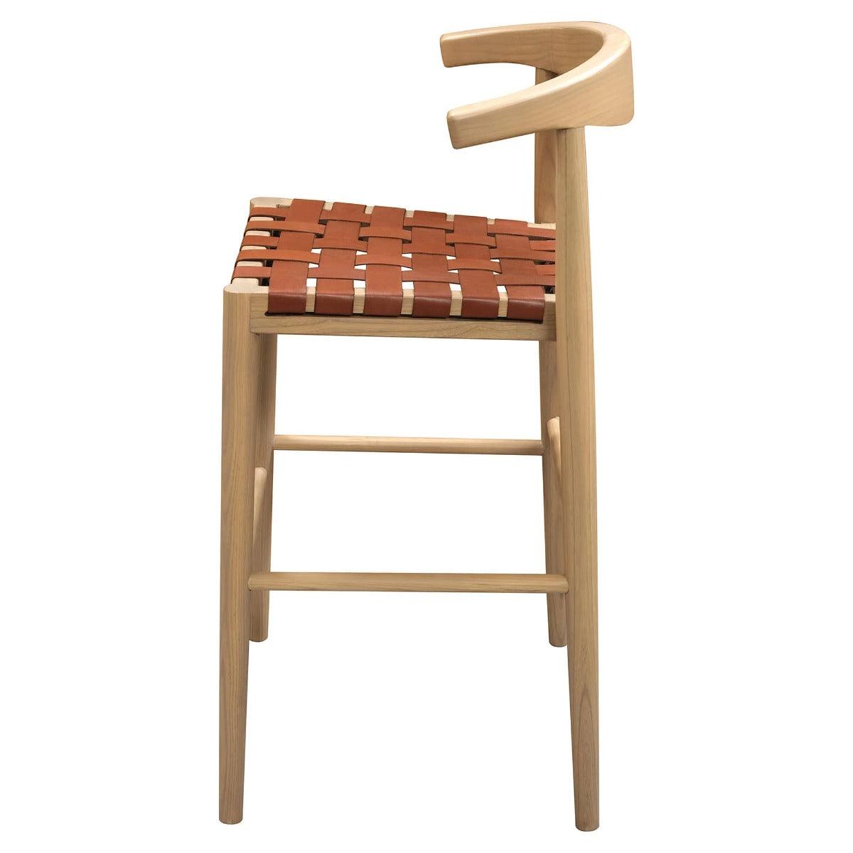 ELLIOT OAK BARSTOOL WITH GENUINE WOVEN LEATHER SET OF 2 TAN/NATURAL