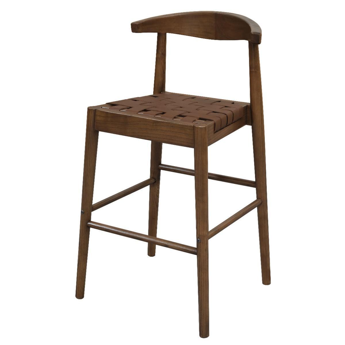 ELLIOT OAK BARSTOOL WITH GENUINE WOVEN LEATHER WALNUT