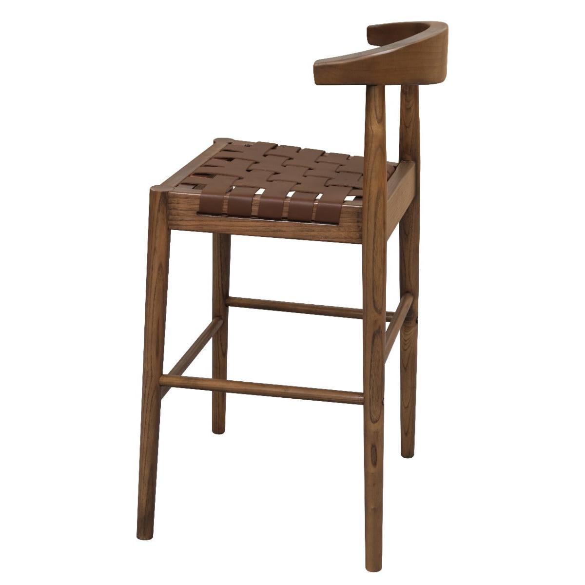 ELLIOT OAK BARSTOOL WITH GENUINE WOVEN LEATHER WALNUT