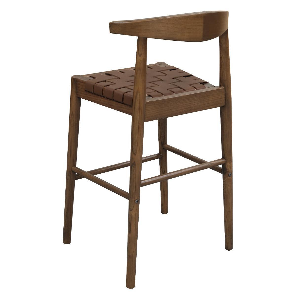 ELLIOT OAK BARSTOOL WITH GENUINE WOVEN LEATHER WALNUT