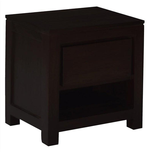 TANAKA SOLID MAHOGANY TIMBER BEDSIDE TABLE WITH 1 DRAW IN CHOCOLATE - MyChocolateWood