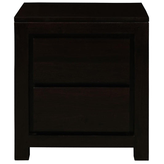 TANAKA SOLID MAHOGANY TIMBER BEDSIDE TABLE WITH 2 DRAWERS IN CHOCOLATE - MyChocolateWood