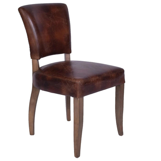 MORANG WAXED TOP GRAIN COWHIDE LEATHER DINING CHAIR BROWN W/ BRIAR SMOKE LEGS - MyChocolateWood