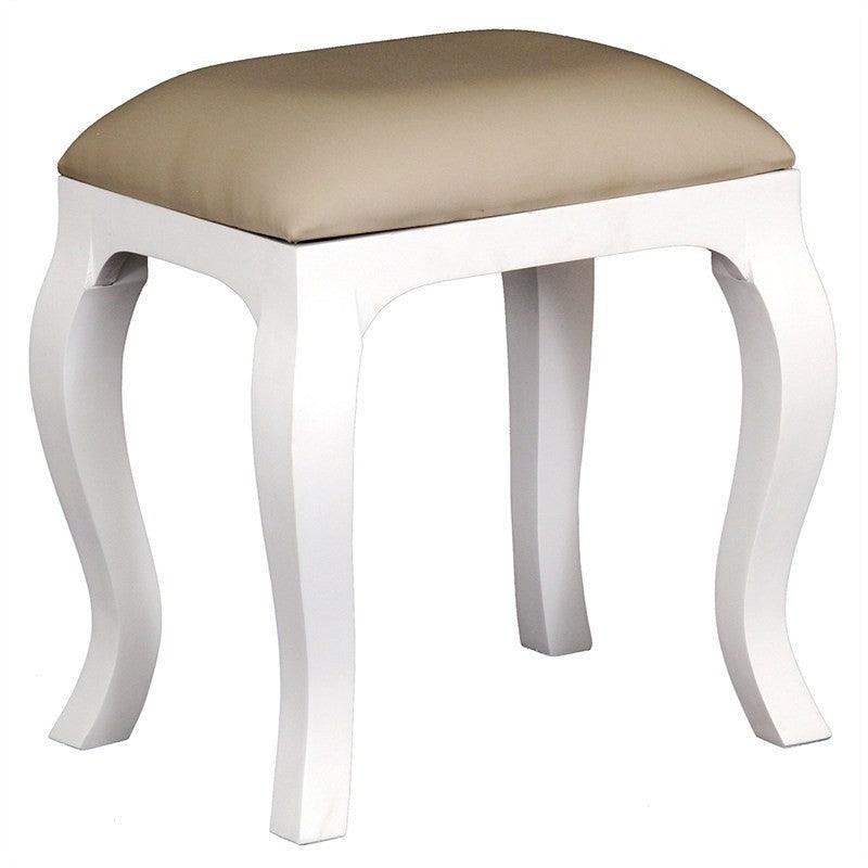 QUEEN ANNE SOLID MAHOGANY DRESSING STOOL - WHITE - MyChocolateWood