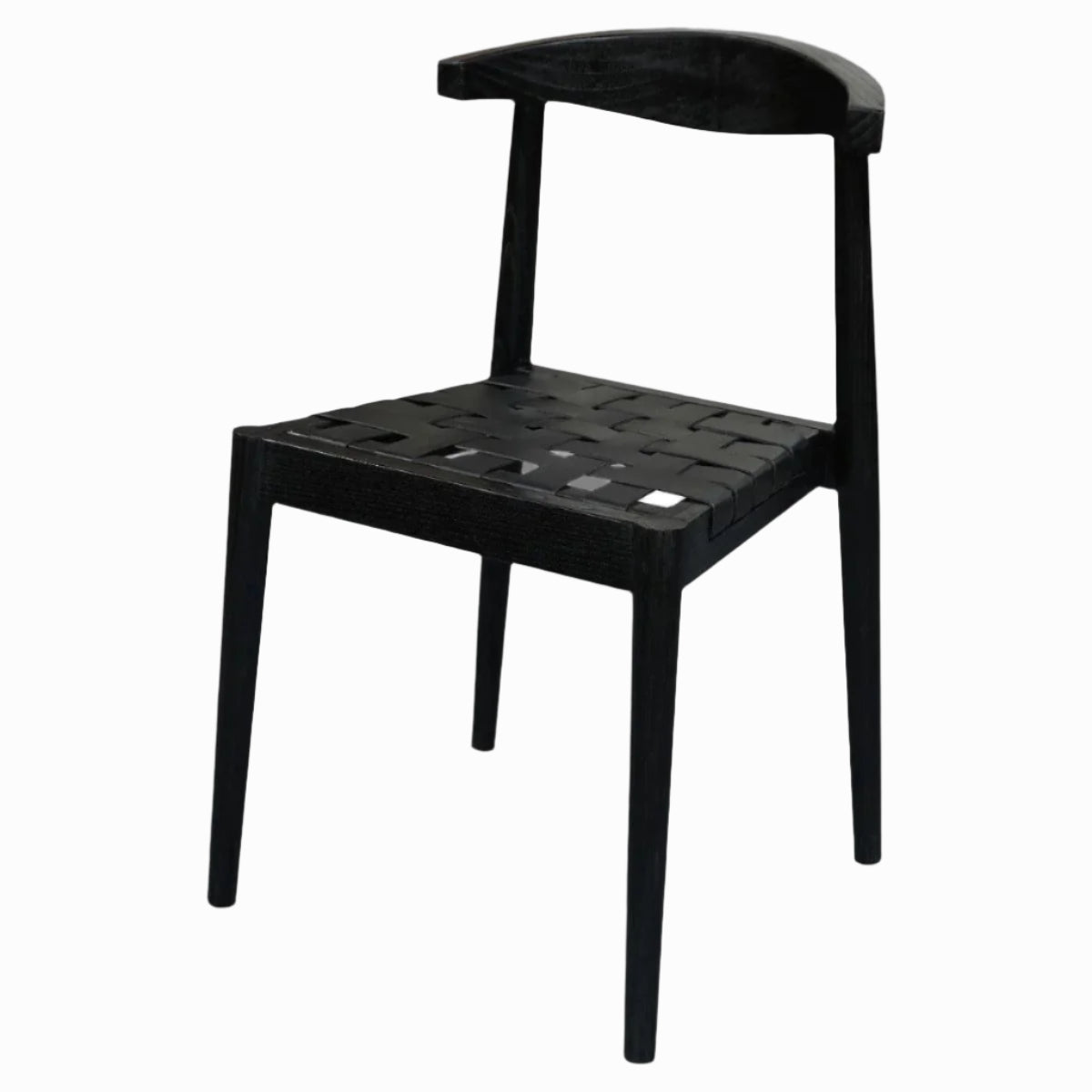 ELLIOT OAK DINING CHAIR WITH GENUINE WOVEN LEATHER BLACK - MyChocolateWood