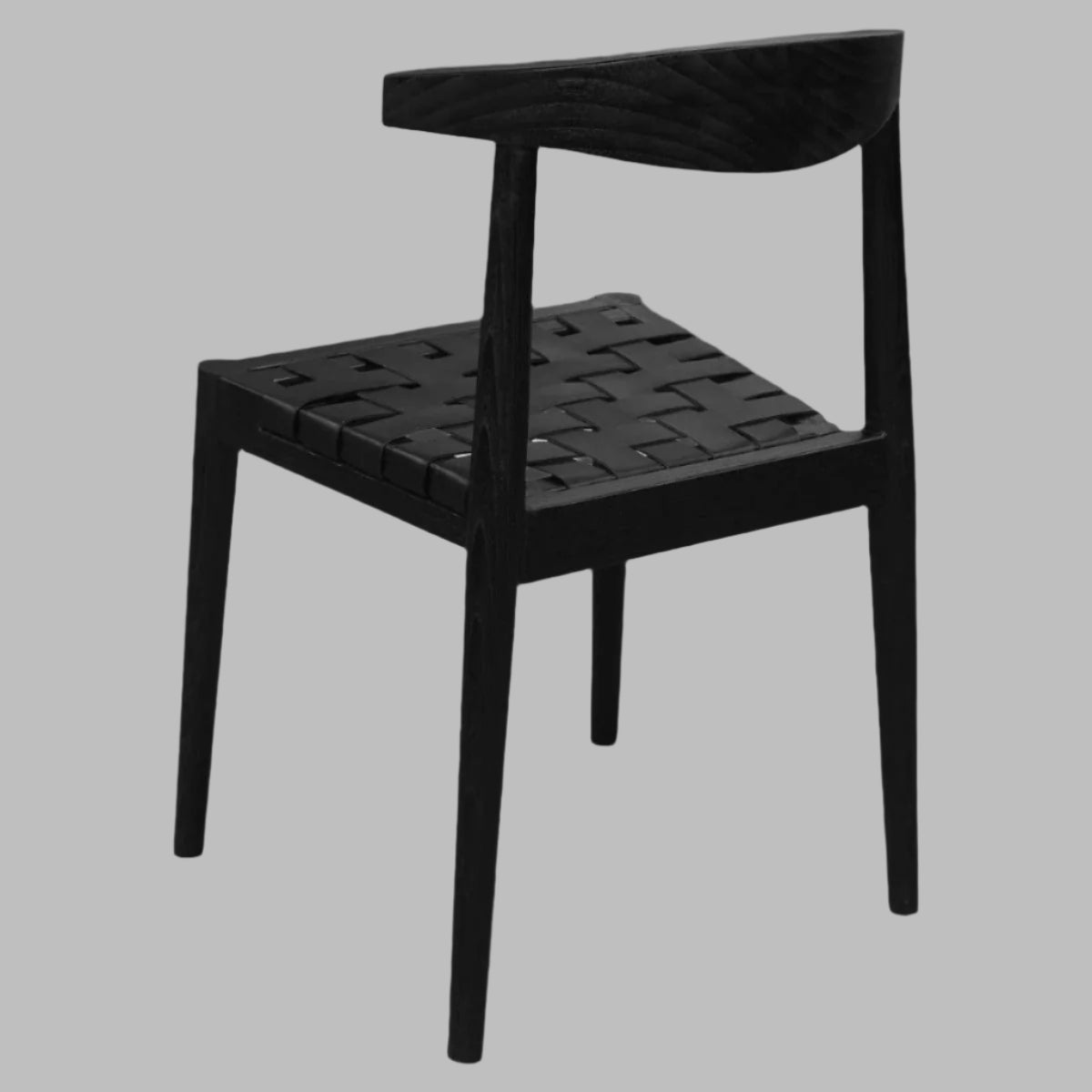 ELLIOT OAK DINING CHAIR WITH GENUINE WOVEN LEATHER BLACK - MyChocolateWood
