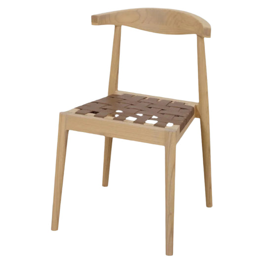 ELLIOT SOLID OAK DINING CHAIR WITH GENUINE WOVEN LEATHER NATURAL - MyChocolateWood