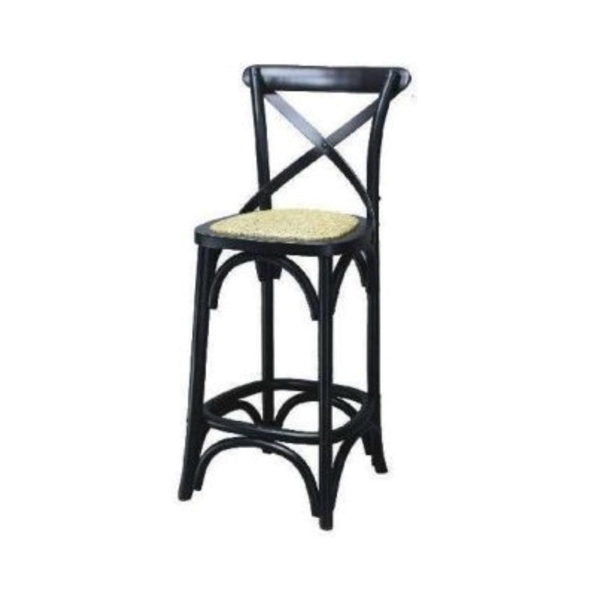 MELROSE CROSS BACK BAR STOOL WITH RATTAN SEAT, IN BLACK - 76CM SEAT HEIGHT - MyChocolateWood