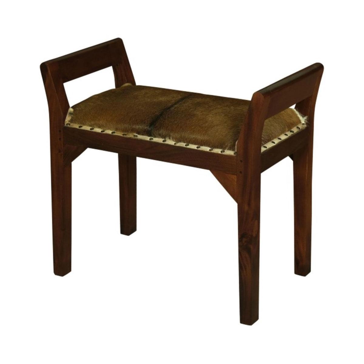 DAISY SOLID MAHOGANY TIMBER SINGLE BENCH WITH GOAT HIDE SEAT - MyChocolateWood