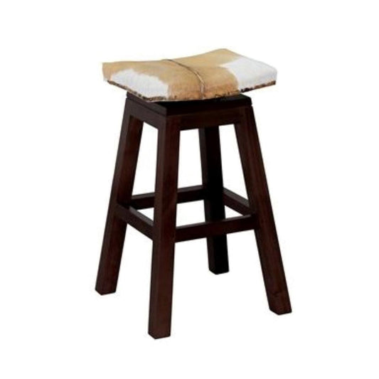 LOLA SOLID MAHOGANY SWIVEL GOAT HIDE BAR STOOL IN CHOCOLATE - MyChocolateWood