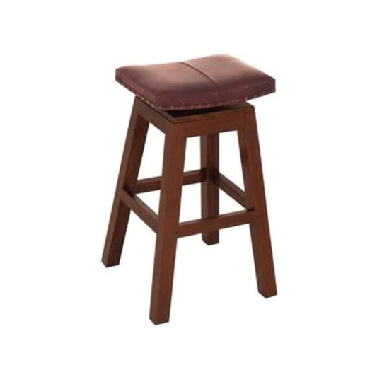 LENNOX UPHOLSTERED LEATHER SWIVEL MAHOGANY TIMBER BAR STOOL MAHOGANY - MyChocolateWood