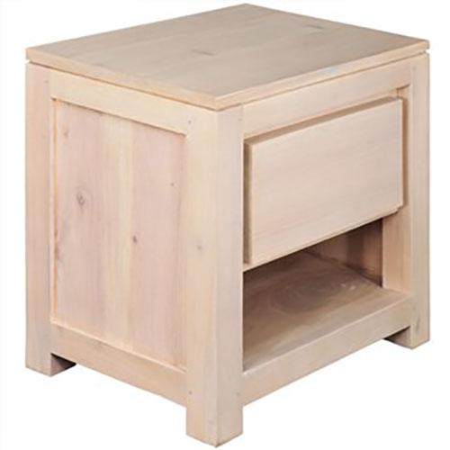 TANAKA SOLID MAHOGANY TIMBER BEDSIDE TABLE WITH 1 DRAW IN WHITE WASH - MyChocolateWood