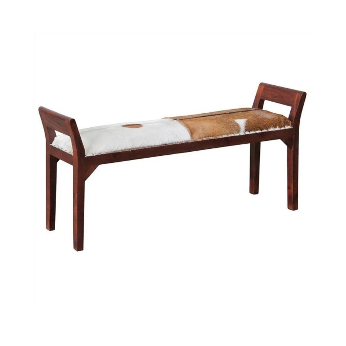 DAISY SOLID MAHOGANY TIMBER DOUBLE BENCH WITH GOAT HIDE SEAT - MyChocolateWood