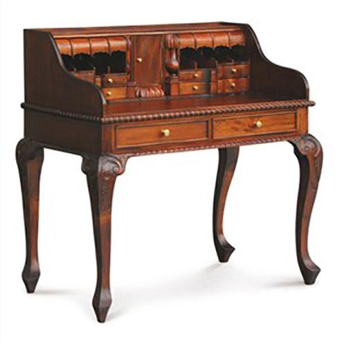QUEEN ANN SOLID MAHOGANY TIMBER SECRETARY'S DESK MAHOGANY COLOUR - SPECIAL ORDER ONLY - MyChocolateWood