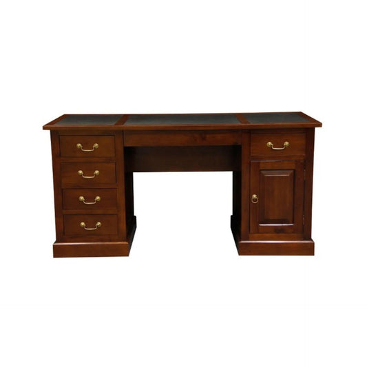 DAKOTA SOLID MAHOGANY TIMBER WRITING DESK WITH LEATHERETTE TOP - MAHOGANY 160CM - MyChocolateWood