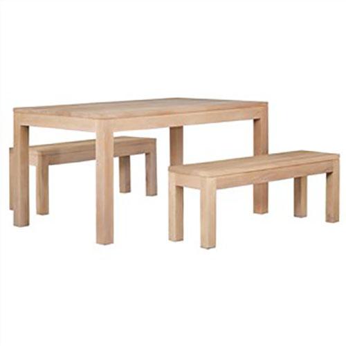 TANAKA SOLID MAHOGANY DINING TABLE 150CM + 2 BENCHES IN WHITE WASH - MyChocolateWood