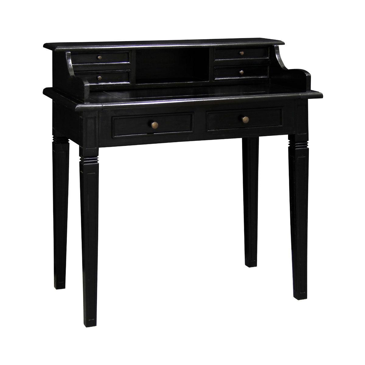 GLASMERE SOLID MAHOGANY TIMBER 6 DRAWER SECRETARY DESK - BLACK - MyChocolateWood