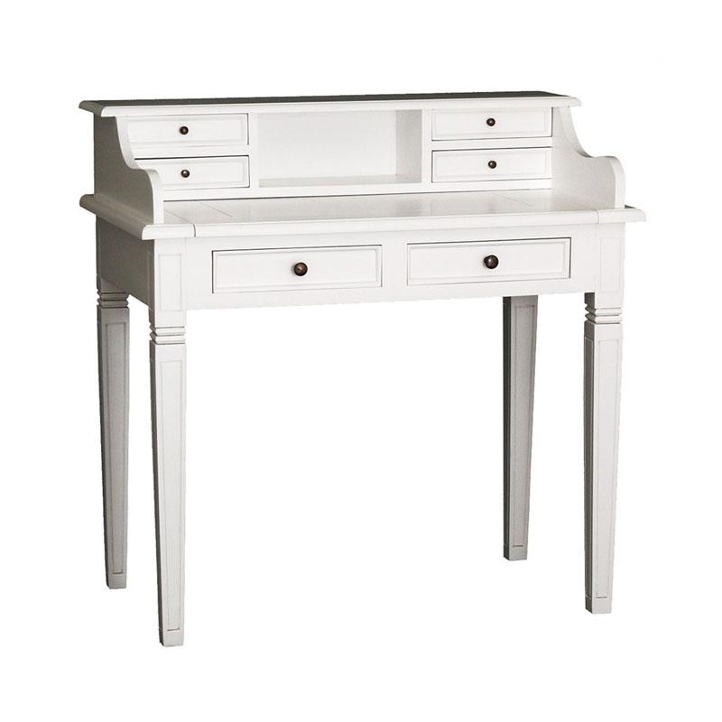 GLASMERE SOLID MAHOGANY TIMBER 6 DRAWER SECRETARY DESK - WHITE