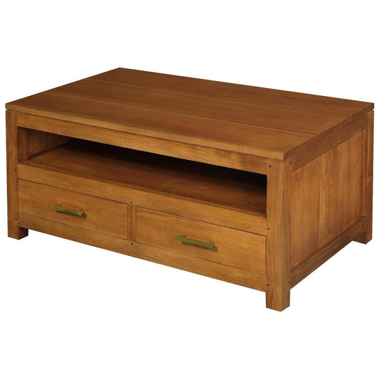 PARIS SOLID MAHOGANY TIMBER COFFEE TABLE 4 DRAWERS LIGHT PECAN 100CM - MyChocolateWood