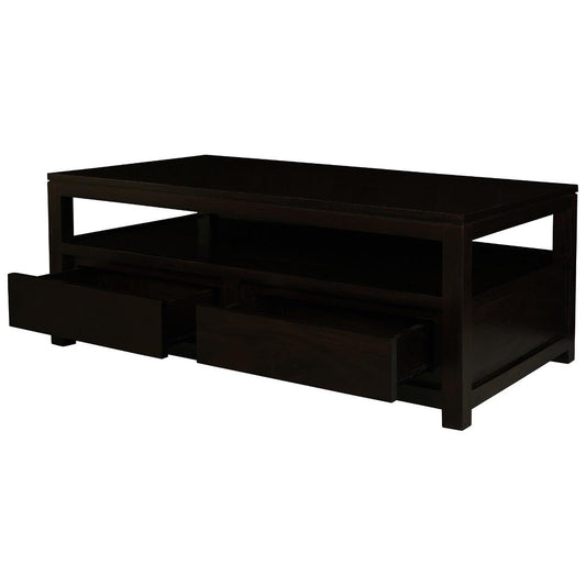TANAKA SOLID MAHOGANY COFFEE TABLE - 4 DRAWERS - IN CHOCOLATE COLOUR - MyChocolateWood