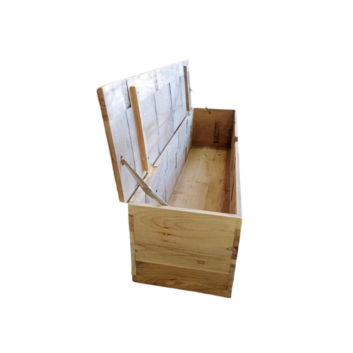 VILLA RUSTIC LOUVRE STYLE BENCH/STORAGE BOX 160CM IN RECYCLED ELM - MyChocolateWood
