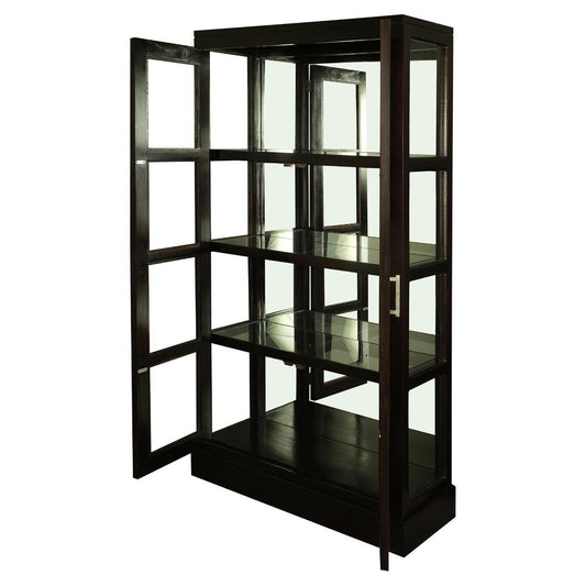 PARIS SOLID MAHOGANY TIMBER MIRRORED BACK DISPLAY CABINET WITH 3 SHELVES - CHOCOLATE - MyChocolateWood