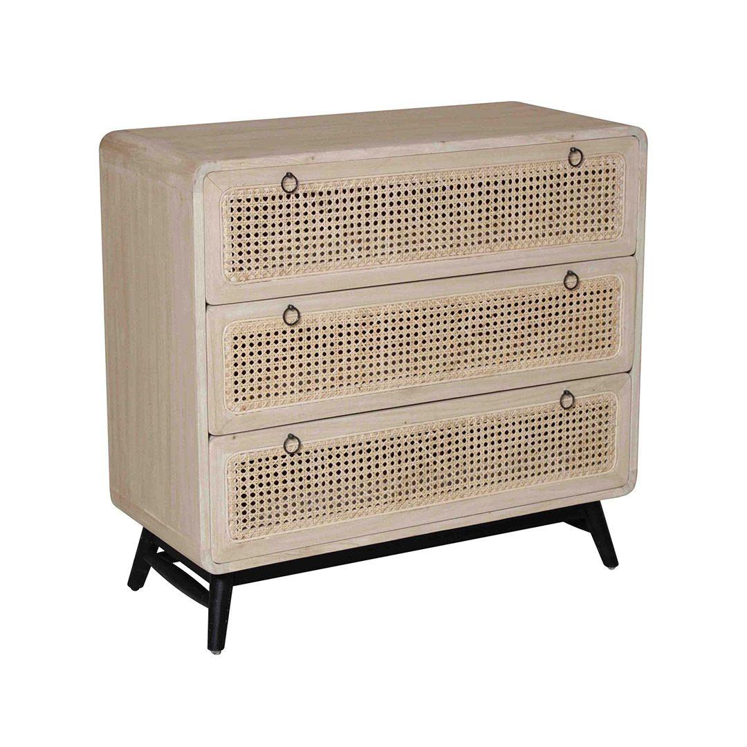 DRAPER MINDI WOOD 3 DRAWER TALLBOYCHEST OF 3 DRAWERS - RECLAIMED AGED FINISH - MyChocolateWood