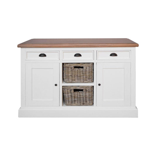 BRENDA SIDEBOARD/CUPBOARD/CABINET 2 DOORS 3 DRAWERS +2 BASKETS IN NATURAL/ WHITE - MyChocolateWood