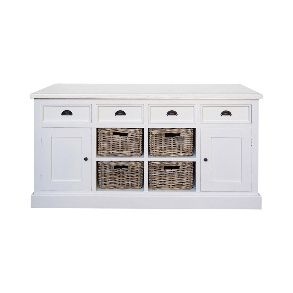 BRENDA SIDEBOARD/BUFFET 2 DOORS 4 DRAWERS & 4 BASKETS IN SOLID WHITE - MyChocolateWood