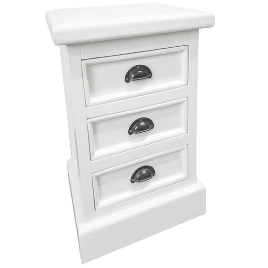 SHEBA SOLID MAHOGANY BEDSIDE TABLE/NIGHTSTAND WITH 3 DRAWERS IN WHITE - MyChocolateWood