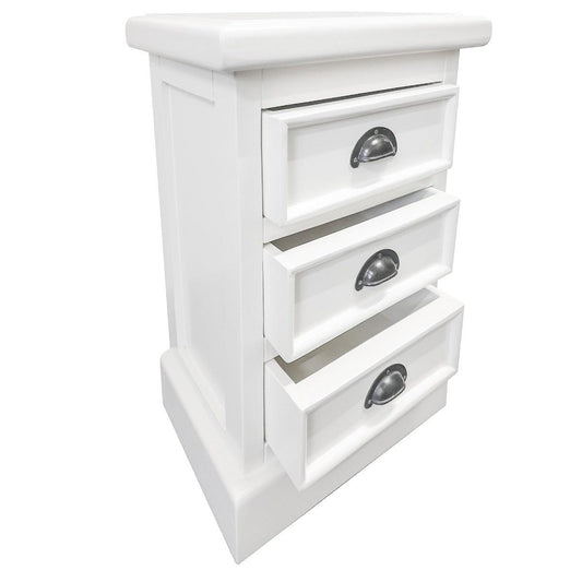 SHEBA SOLID MAHOGANY BEDSIDE TABLE/NIGHTSTAND WITH 3 DRAWERS IN WHITE - MyChocolateWood