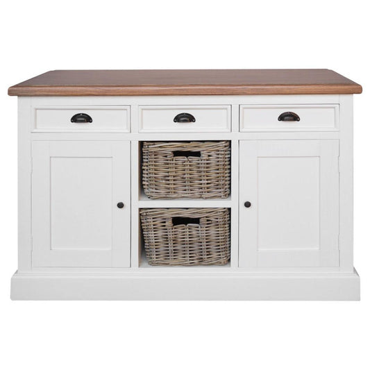 BRENDA SIDEBOARD/CUPBOARD/CABINET 2 DOORS 3 DRAWERS +2 BASKETS IN NATURAL/ WHITE - MyChocolateWood
