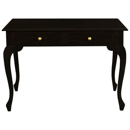 STEWART QUEEN ANN STYLE SOLID MAHOGANY DESK 2 DRAWERS IN CHOCOLATE COLOUR 105CM - MyChocolateWood