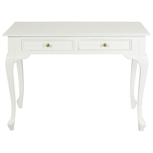 STEWART QUEEN ANN STYLE SOLID MAHOGANY 2 DRAWER 105CM DESK IN SOLID WHITE - MyChocolateWood