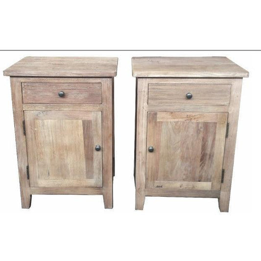 LINDI RECYCLED ELM RUSTIC COUNTRY STYLE BEDSIDE TABLE WITH 1 DOOR & 1 DRAWER - MyChocolateWood
