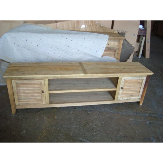 VILLA RUSTIC LOUVRE STYLE TV/ENTERTAINMENT UNIT 2 DOORS IN RECYCLED ELM 200CM - MyChocolateWood